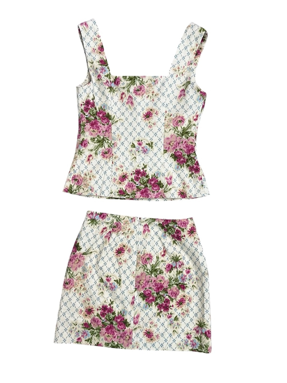 Sézane Floral Linen Vest Top & Skirt Set Zelinda Malia Cream Pink Sz 34 36 US 4 - Picture 8 of 13